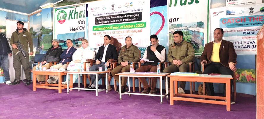 Nehru Yuva Kendra Srinagar organized a District-level Neighborhood Youth Parliament Programme based on Y20, which is a part of G20, on Tuesday