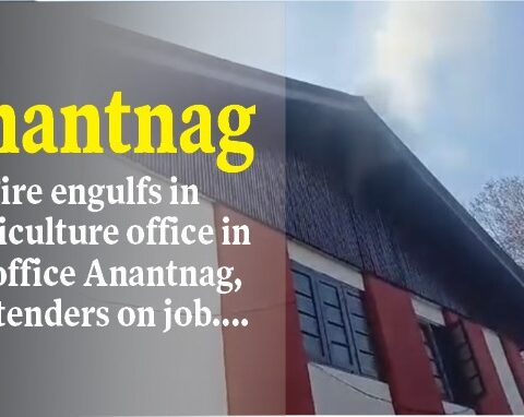 Anantnag: Fire engulfs in Horticulture office in DC office Anantnag, Fire tenders on job....
