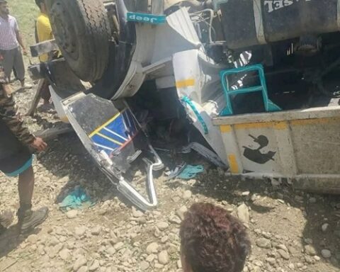 Road Accident in Rajwar: Tipper Skids Off Road, Driver Injured