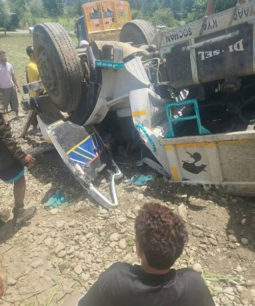 Road Accident in Rajwar: Tipper Skids Off Road, Driver Injured
